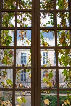 View of the facade of a private mansion in the Marais district of Paris 写真素材
