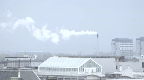 View of factories, skyline Stock Footage