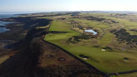 View of Fairmont St Andrew Golf Course at St Andrews, Fife, Scotland, UK Stock Footage 166355837