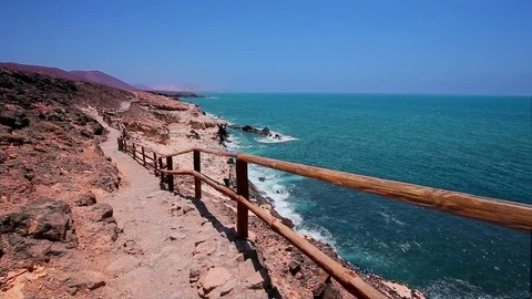 View to famous Ajuy stone beach in the south of Fuerteventura, Canary Island. Stock-Footage 73876308