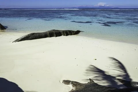 View From Famous Anse Source d'Argent To Mahe Stock Photos
