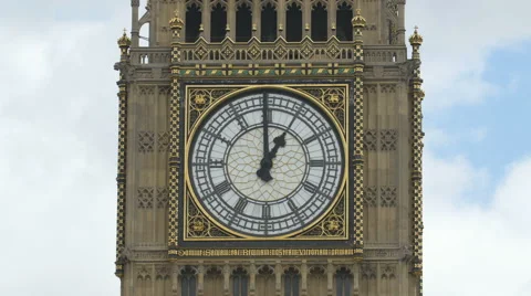 View of the famous Big Ben clock with golden details in London Stock Footage 60997861