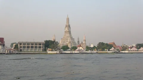 View of famous Buddhist temple Wat Arun. Bangkok, Thailand Stock Footage 102259755