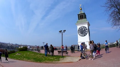 View on the famous clock tower in Novi Sad in Serbia Stock Footage 93623482