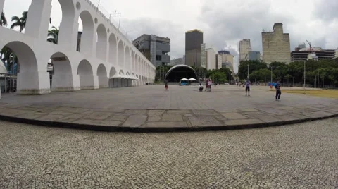View of the Famous Lapa Arch (Arcos da Lapa) in Rio de Janeiro, Brazil Stock Footage 44496727