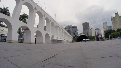 View of the Famous Lapa Arch (Arcos da Lapa) in Rio de Janeiro, Brazil Stock Footage 44496741