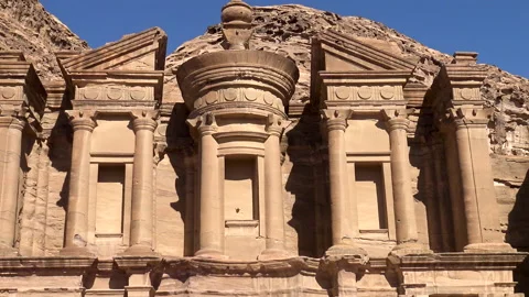 View of the famous Monastery of Petra, Jordan. Stock Footage 145142378