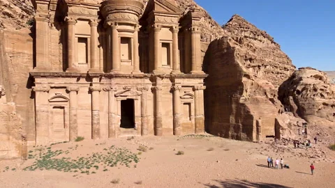 View of the famous Monastery of Petra, Jordan. Stock Footage 145142858