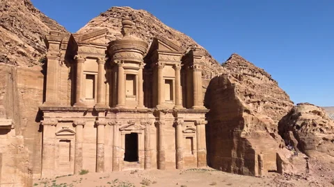 View of the famous Monastery of Petra, Jordan. Stock Footage 145143620