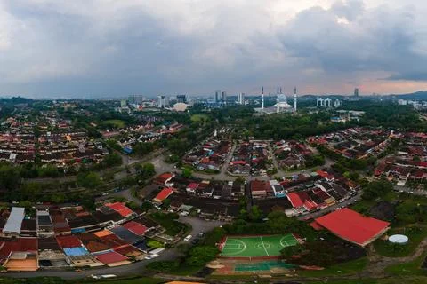 View of famous mosque located in selangor, malaysia during sunrise Stock Photos