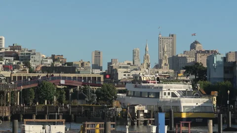 View from famous pier 39 towards the city skyline. San Francisco, USA. Stock Footage 295647657