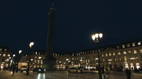 View of the famous place Vendome in Paris at night Stock Footage 295980994