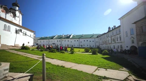 View of Famous Russian Orthodox Solovetsky Monastery yard Stock Footage 64929972