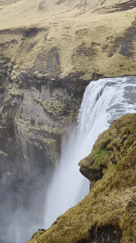 View of famous Skogafoss waterfall Stock Footage 269532500