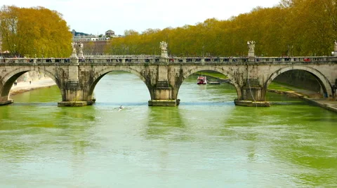 View on the famous  St. Angelo Bridge in Rome Stock Footage 53505840