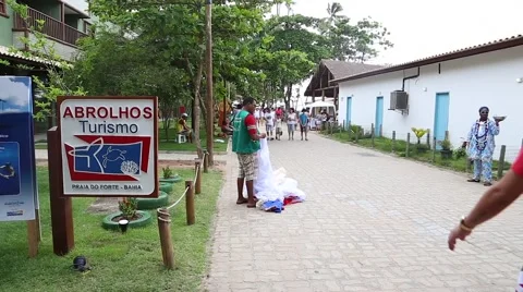 View of the Famous Street with some commerces in Praia do Forte Beach Stock Footage 44185124