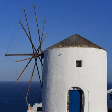 View of famous windmill in Oia, Stock Photos