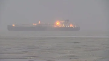View of far ship from icebreaker Stock Footage 86018710