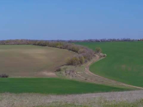 View of farm fields from a height Stock Photos