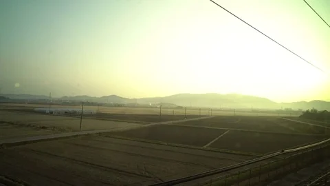 View of Farmland Out Train Window Stock Footage 80168984