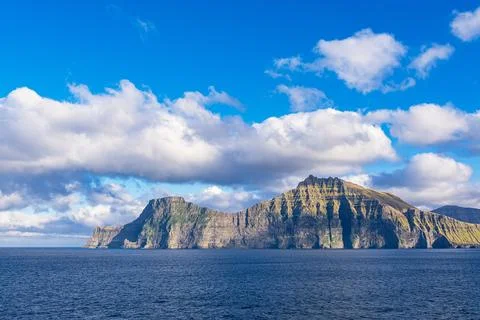 View of the Faroe Islands rocks with clouds Stock Photos