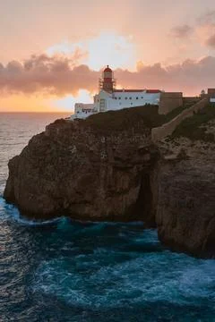 View of the Farol do Cabo de Sao Vicente - the lighthouse on the most southw.. Stock Photos