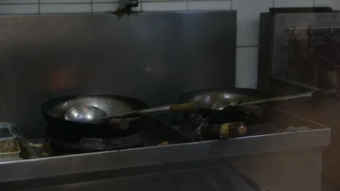 View of fast food restaurant kitchen through dirty glass Video stock 111661826