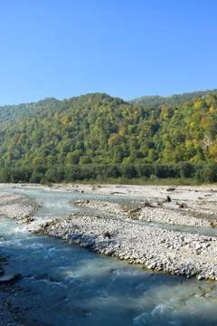 View of fast mountain river 库存照片