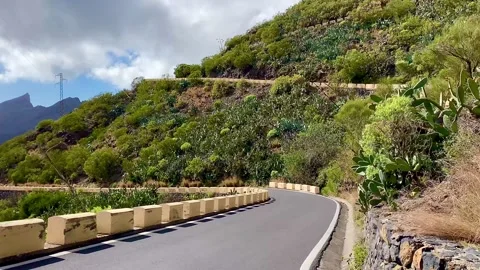 View from a fast moving car of the cascade of a mountain road. Stock Footage 276192341