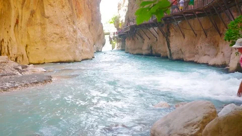 View of fast river in canyon Stock Footage 81965774