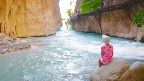 View of fast river in canyon Stock Footage 81965868