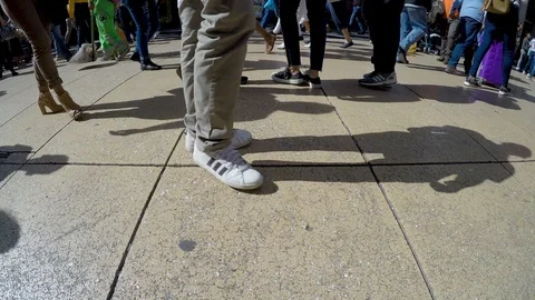 View at the feet of people walking through the streets of Mexico City in Madero. Stock Footage 114265341