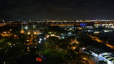 View from Ferris wheel in a night park. entertainment in the park 動画素材 93684312