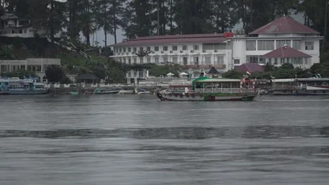 View of the ferry across the lake Stock Footage 259004310