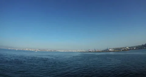 View from the ferry approaching Kadikoy district of Istanbul - Ultrawide, DCI 4K Stock Footage 156674277