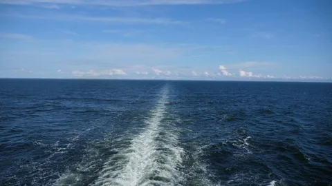 View of ferry boat wake left on steady sea water Vídeo Stock 117360270