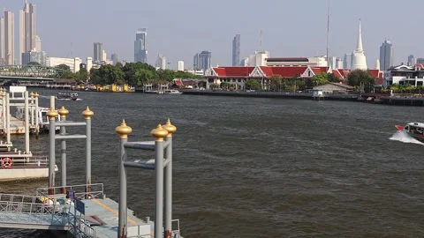 View of ferry boats sailing on the Chao Phraya River. Stock Footage 277563398