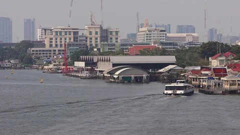 View of ferry boats sailing on the Chao Phraya River. Stock Footage 278018491