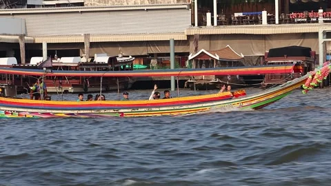 View of ferry boats sailing on the Chao Phraya River. Stock Footage 278020912