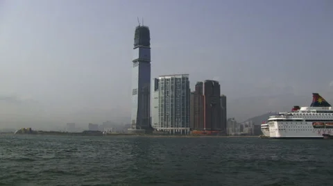 View from ferry of building under construction Hong Kong Video stock 45970824