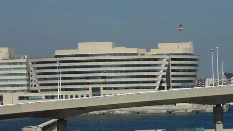 View from ferry deck, Port Cable Car in Barcelona. 스톡 동영상 105419424