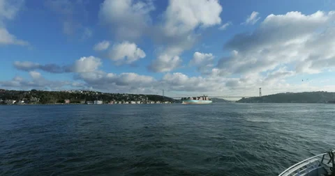 View from the ferry on full tanker on Bosphorus in Turkey Stock Footage 150482807