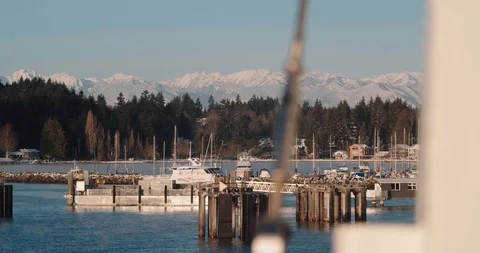 View from Ferry of Kingston Harbor with Olympics in Background Stock Footage 102467309