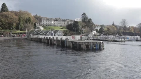 View from ferry leaving jetty at Lake Windermere, Cumbria Stock Footage 258256285