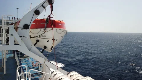 View from a ferry in navigation with a lifeboat in the foreground Stock Footage 157556835