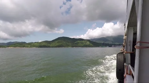 View from the ferry, side boat shot, Lantau Island, Hong Kong Stock Footage 153043232