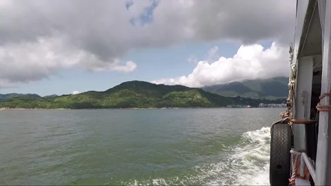 View from the ferry, side boat shot, Lantau Island, Hong Kong Stock Footage 153043283