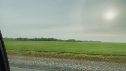 View of a field from a car window on a cloudy day Video stock 306151996