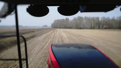 View of the field from the tractor cabin. Stock Footage 289498397