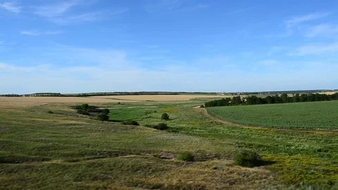 View of the field from the train. Stock Footage